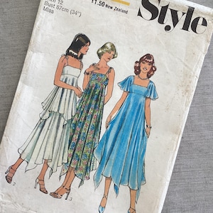 1970s Handkerchief Hem Maxi Dress Pattern - Bohemian Folk Kate Bush Style - Style 1929 - Size 12 Complete