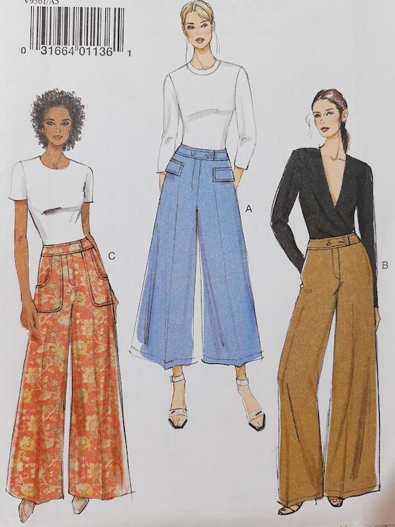 VERY EASY VOGUE Patterns flared Leg Pants or Culottes With Fly Front and  Pockets 9361 Size 6-14 or 14-22 