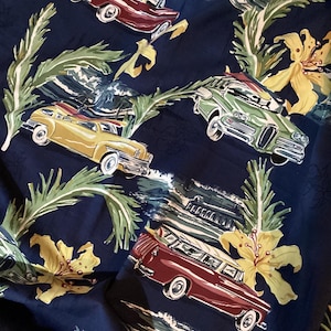 50&#39;s Surfer w/ classic Cars - Vintage Rayon/Cotton by Robert Kaufman