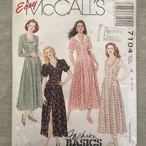 Prinzess Naht Muster Bluse Kleid ~ McCalls 7104- Maxi - Kragen & Ärmel Option - Vintage