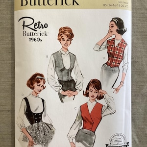 Patrón retro Butterick 7018 - Chaleco Weskit - 4 estilos - Reproducción auténtica de papel de seda de los años 60