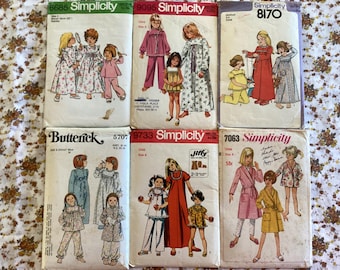 Vintage Sleepwear Patterns - Girls Pajamas, Nightie, Robe