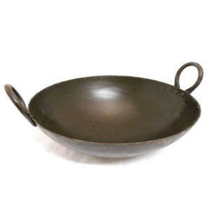 Tradtional Black IRON Karahi, Commercial Restaurant Cooking KADAI Catering Balti Dish Wok with golden handles