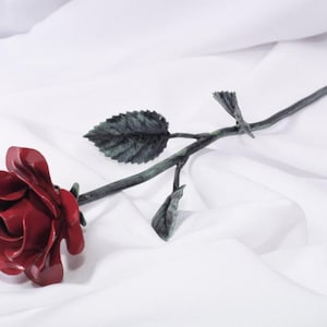Handmade Wrought Iron Metal Rose Red & Antique Green