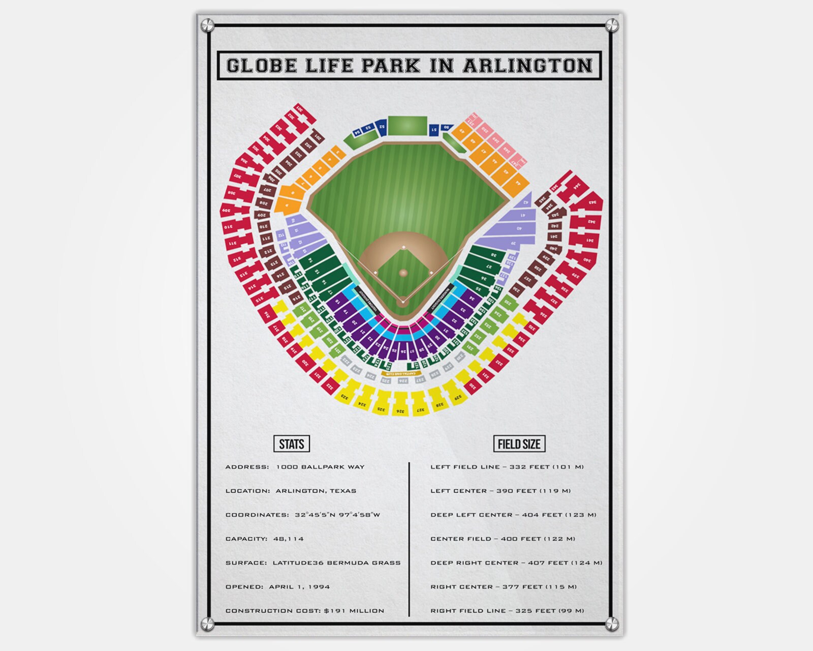 Texas Rangers Stadium Map Rangers Stadium Wood Print Stadium Seat Map Seating Chart | Etsy Denmark