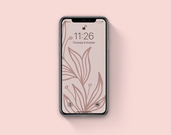 5 Blush Pink Botanical iPhone Wallpapers, Dusty Pink Aesthetic Smartphone Background, Muted Pink Floral Lock Screen Design