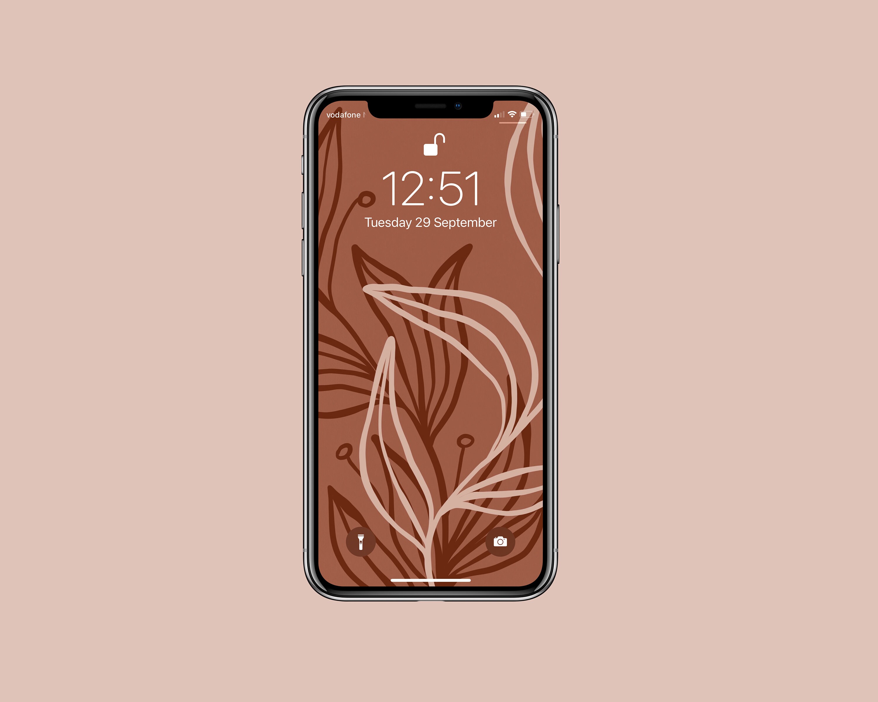 Set of Boho Botanical iPhone Wallpapers, Burnt Orange Aesthetic Phone