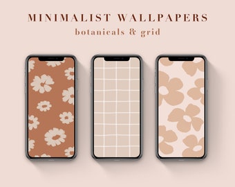 Floral Minimalist Phone Wallpaper Pack, Beige Aesthetic Botanical iPhone Wallpaper, Minimal Botanical Boho Art Backgrounds