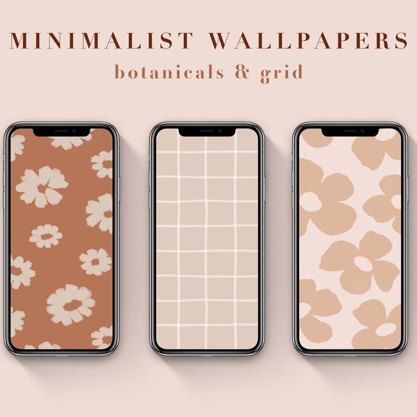 Floral Minimalist Phone Wallpaper Pack, Beige Aesthetic Botanical iPhone Wallpaper, Minimal Botanical Boho Art Backgrounds