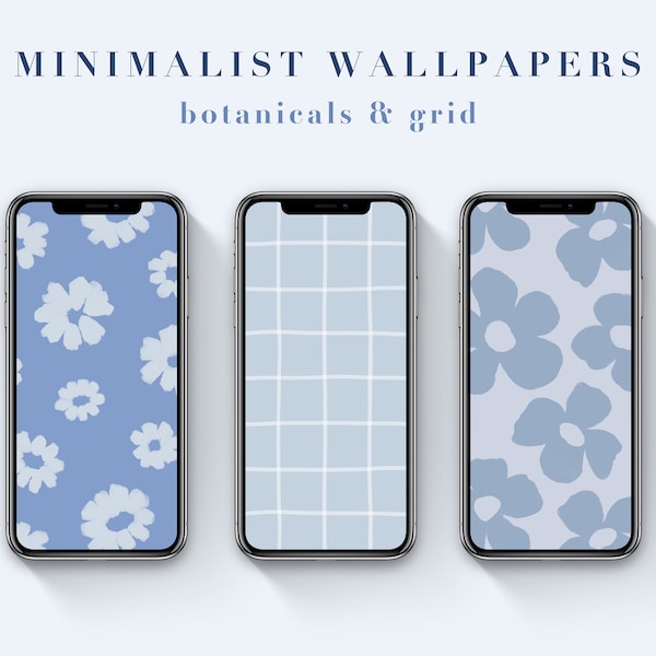 Sky Blue Phone Wallpaper Pack, Dusty Blue Aesthetic Botanical iPhone Wallpaper, Minimalist Floral Background Art