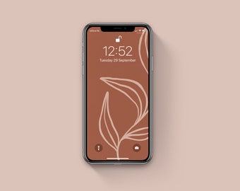 Set Of Boho Botanical iPhone Wallpapers, Burnt Orange Aesthetic Phone Lock Screen, Terracotta Botanical Smartphone Background Design