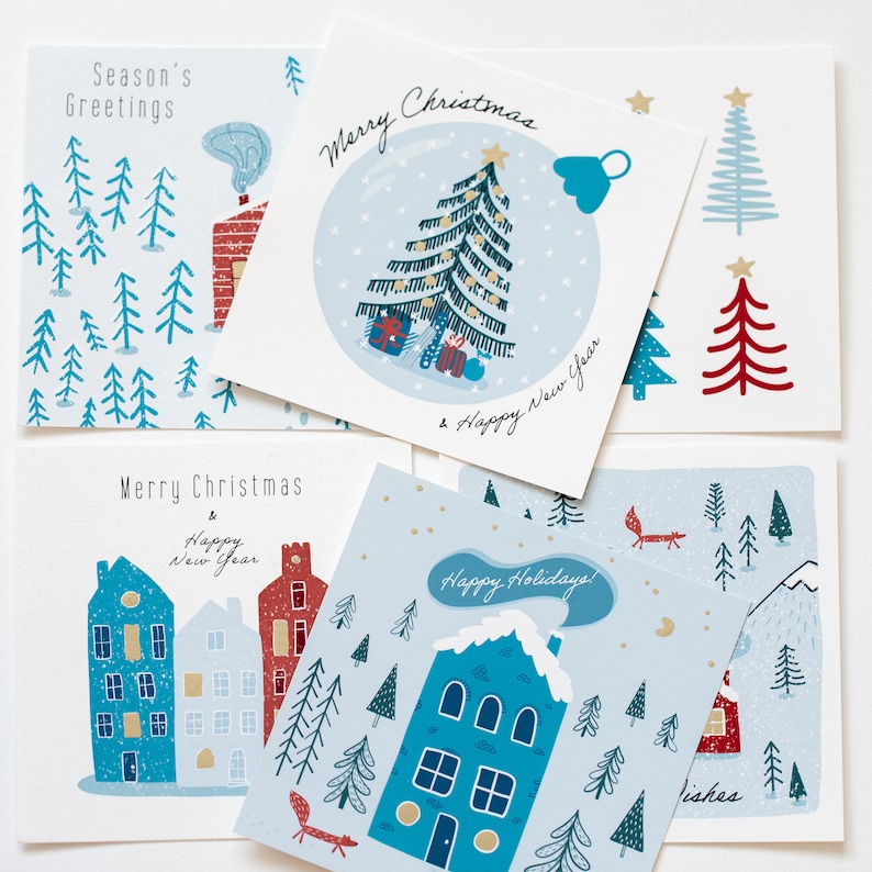 Christmas Cards Pack Scandinavian Holiday Card Set Nordic | Etsy