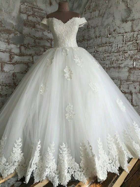 a line white wedding dress