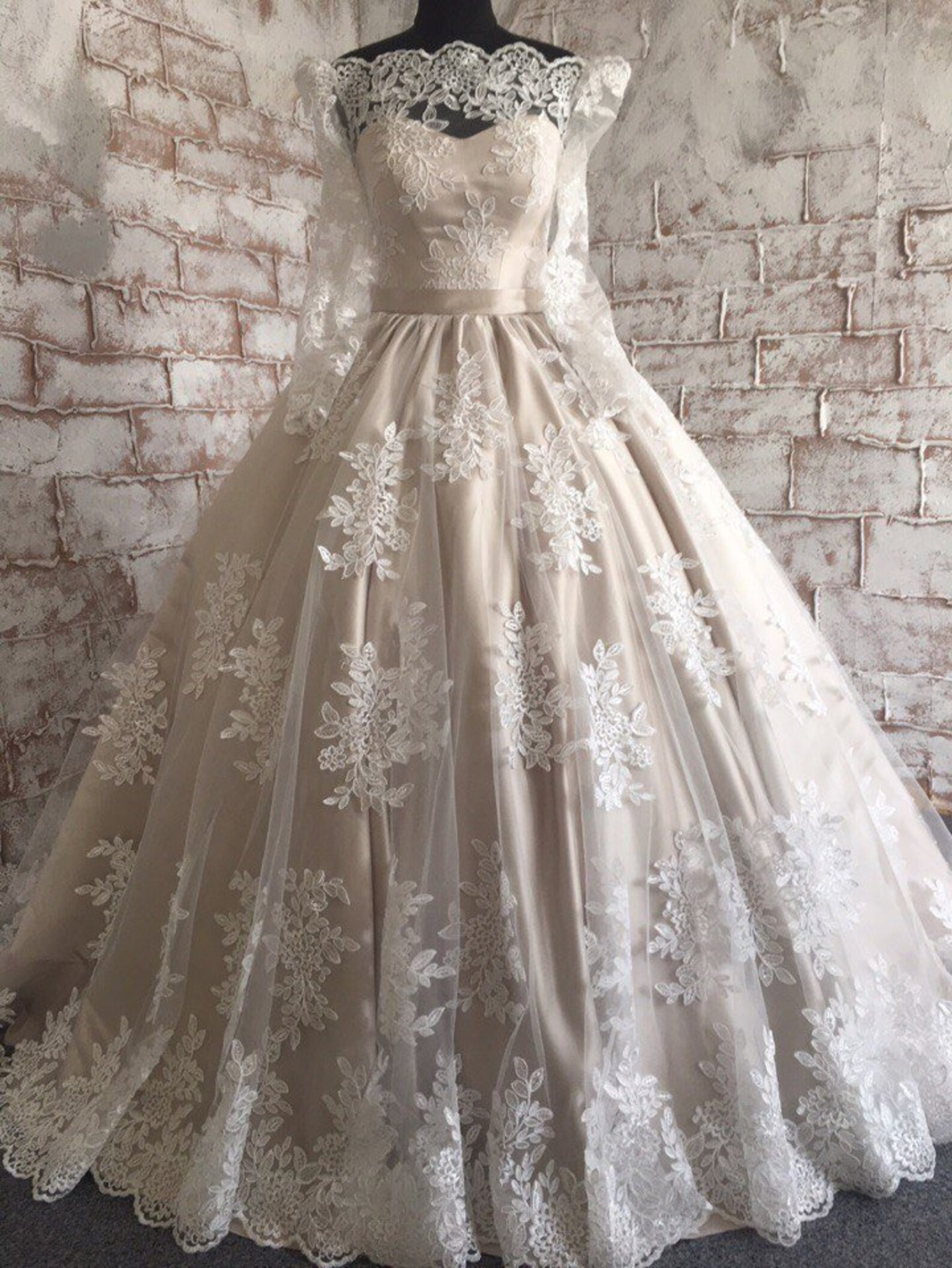 Nude Wedding Dress Magnificent Dress Long Sleeve Wedding Dress Etsy