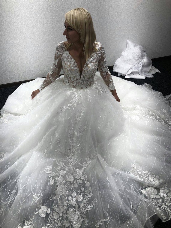 tulle floral wedding dress
