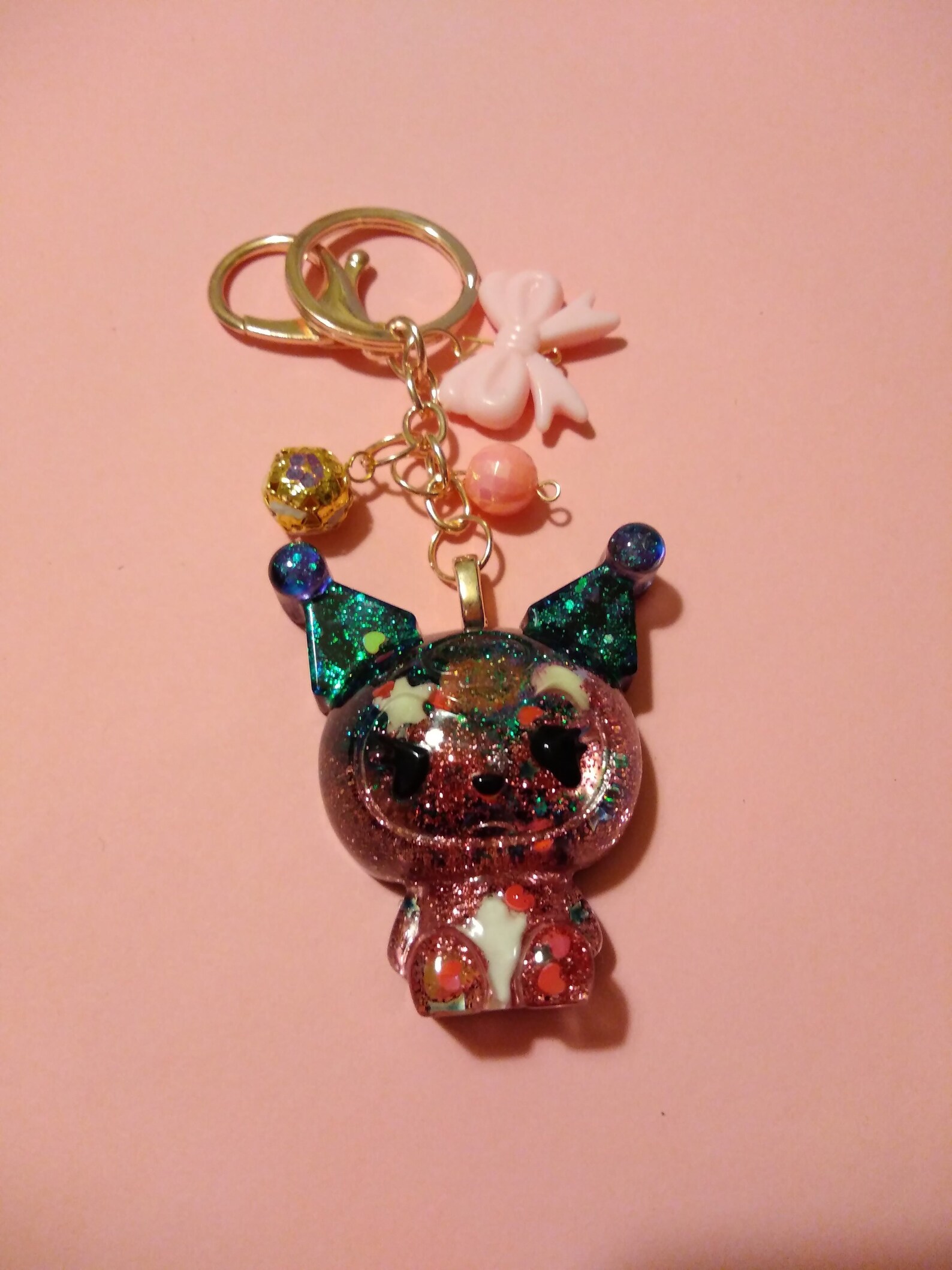 Large Kuromi Glitter Charm Keychain With Bell Etsy