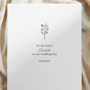 Wedding Day Card for Sister, Custom Name Card, Luxury Wildflower Wedding Card, Personalised Keepsake, A6 Card with Envelope