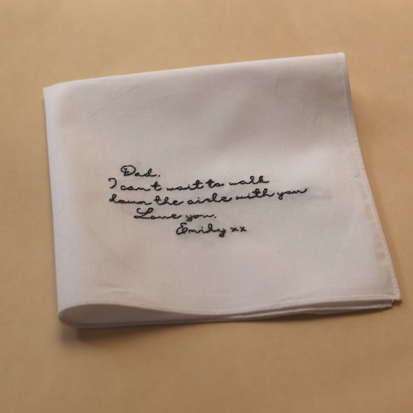 Embroidered Hand-Written Keepsake Handkerchief, Hand-embroidered Wedding Day Gift