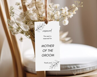 Ceremony Reserved Seating Sign Template, Printable Reserved Seating Tag, DIY Wedding Invitation, Modern Wedding Stationery, 4x8"