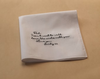 Embroidered Hand-Written Keepsake Handkerchief, Hand-embroidered Wedding Day Gift