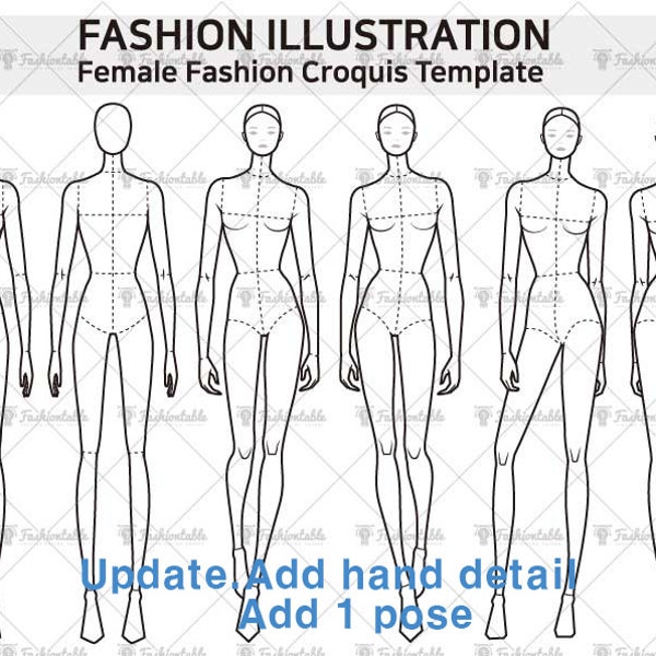 Female Fashion Croquis Template- 10 head, 8 Pose