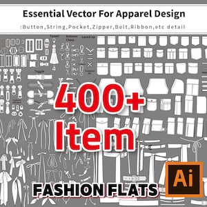 必須のファッション デザイン ベクター セット - Adobe Illustrator のアパレル向けアイテム 400 点 - ボタン、バックル、ジッパー、ポケットなど