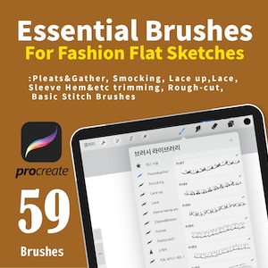 59 Brushes, Essencial Procreate Brush for Fashion flat sketches Pleats, Gather, Smocking, Lace up, Lace, Sleeve Hem, etc