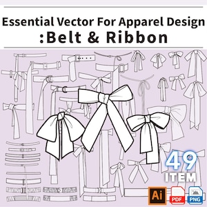 AI-49 Belt, Ribbon & Bow Vector Templates for Fashion Design in Adobe Illustrator