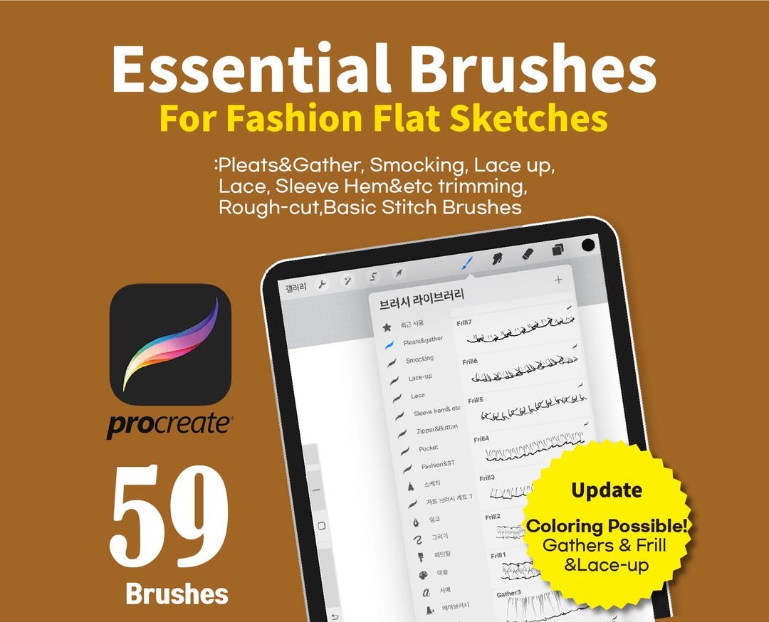 Procreate Fashion Sketch Brushes, Pleats, Lace, Smocking (59 Brushes ...