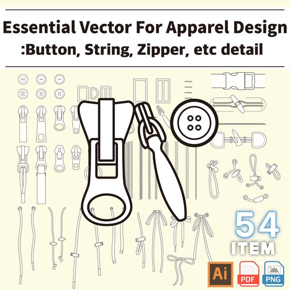 AI-54 Button, String, Zipper, ETC Detail Vector Templates for Fashion Design in Adobe Illustrator