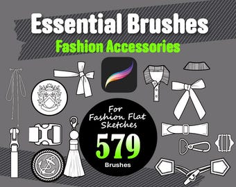 Procreate Fashion Brush Set, 579 Flat Sketch Accessories (Digital Download)