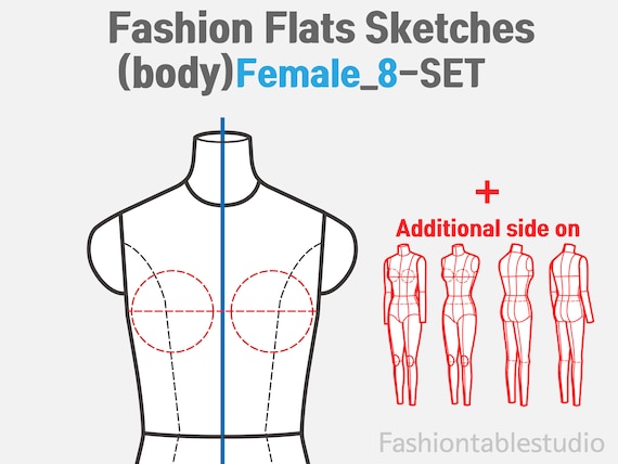 Fashion Flats Templates Female body Technical Drawing Template Women Adobe Illustrator Editable Front Back Side Total 8 Flat Etsy Canada