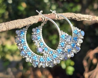 Aleut Frost Queen Beaded Bling Hoop Earrings