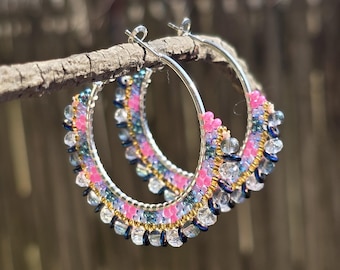Aleut Unicorn Vibes Beaded Bling Hoop Earrings