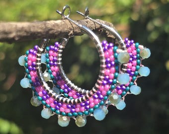 Aleut Sweet Tart Beaded Bling Hoop Earrings