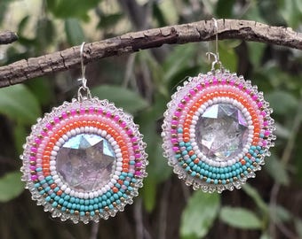 Aleut Nebula Beaded Earrings, w/ Coral Color