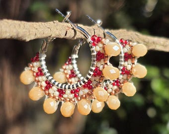 Aleut Cafe Au Lait Beaded Bling Hoop Earrings