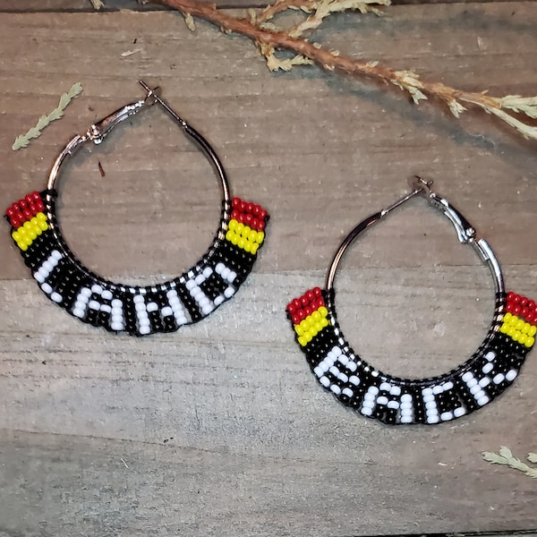 Aleut LAND BACK Beaded Hoop Earrings