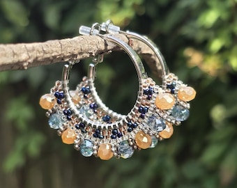 Aleut Sand & Sea Beaded Bling Hoop Earrings 1"