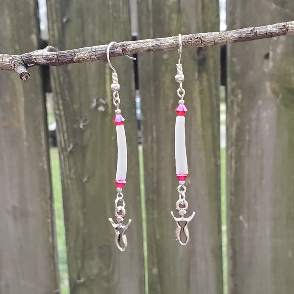 Aleut Dentalium Matriarch Earrings w/ Berry Swarovski Crystals