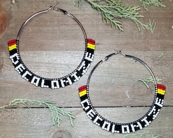 Unangax DECOLONIZE Beaded Hoop Earrings- black, white, red, yellow