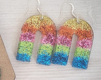 Acrylic Earrings, Lightweight Large Glitter rainbow dangles