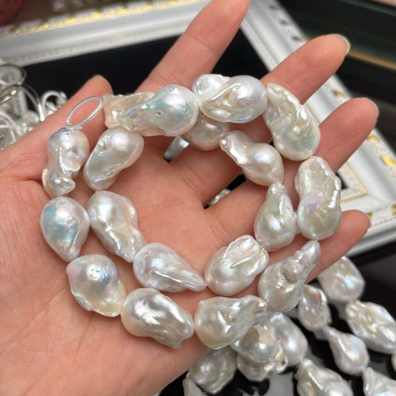 Natural Baroque Pearl Beads: Irregular White Flameball Strand for Jewelry Making