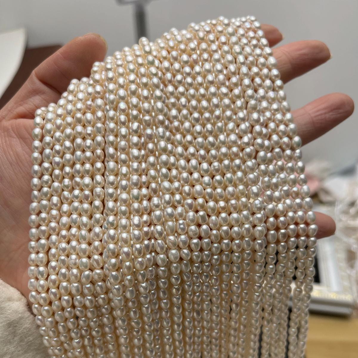 Pearl Rice Cover 3-4mm White Rice Pearls Strand for Jewelry Making, DIY Necklace ...