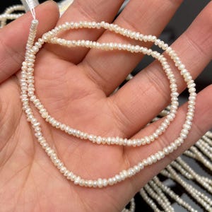 3-4mm Natural Freshwater Pearl Beads Strand: White Flat Oval Loose Beads for Jewelry Making 3-4mm