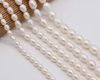 White Rice Freshwater Pearls, Loose Spacer Beads for DIY Jewelry