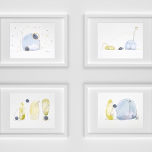 Set of 4 original small size watercolors. Watercolor abstract paintings. Art to decor. Wabi sabi. Minimalist decoration, Japandi. No framed.