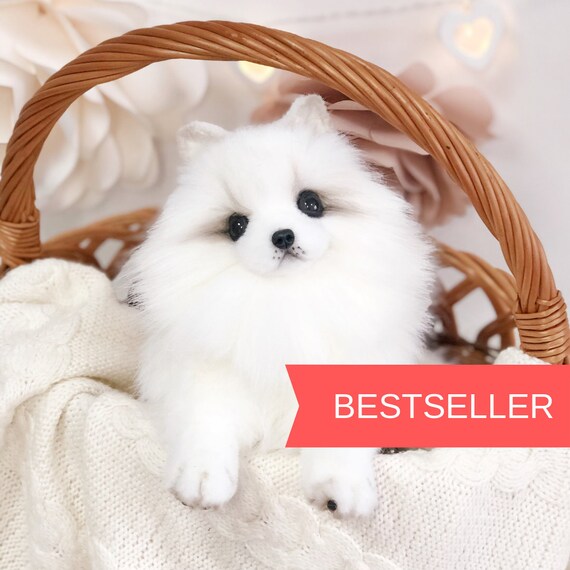 Spitz Pomeranian Stuffed Animal Pomeranian Stuffed Dog Realistic Dog White Spitz Pomeranian Stuffed Spitz Dog Realistic Toyadorable - 