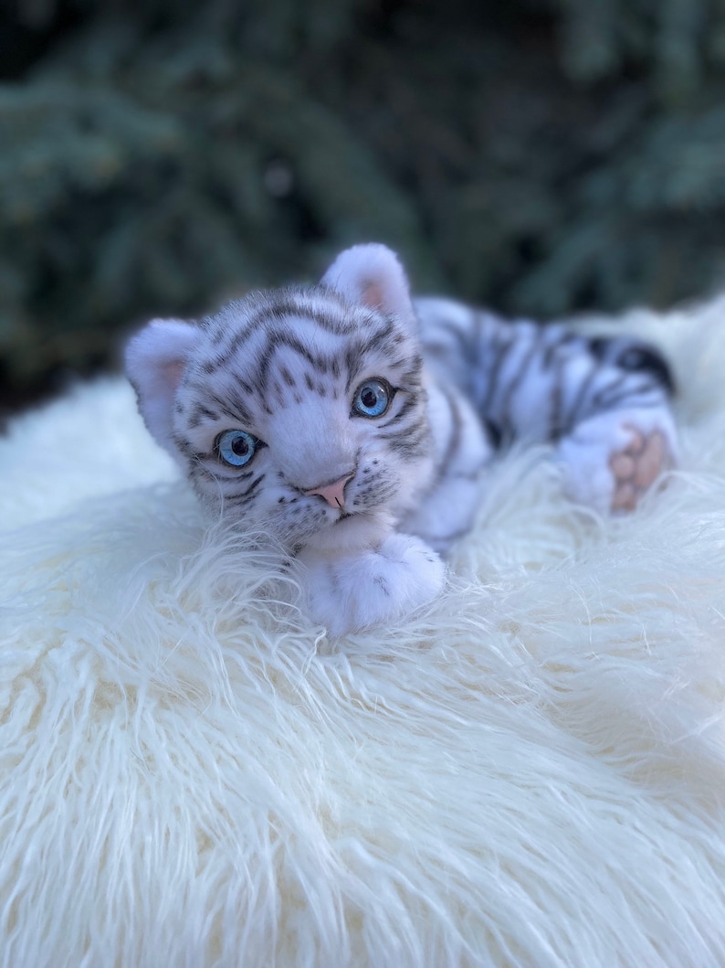 White tiger cub realistic stuffed movable designer toy wild Etsy