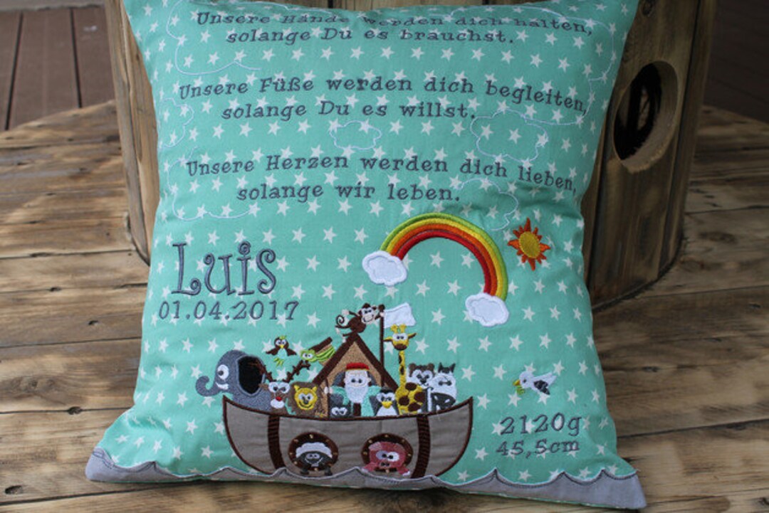 Kissen zur Taufe, Arche Noah,40x40 - Etsy.de